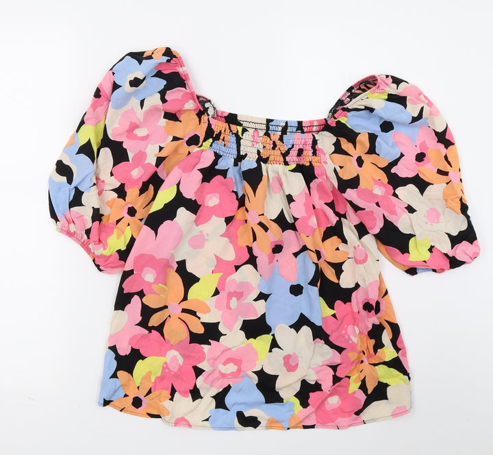F&F Womens Black Floral  Basic Blouse Size 8