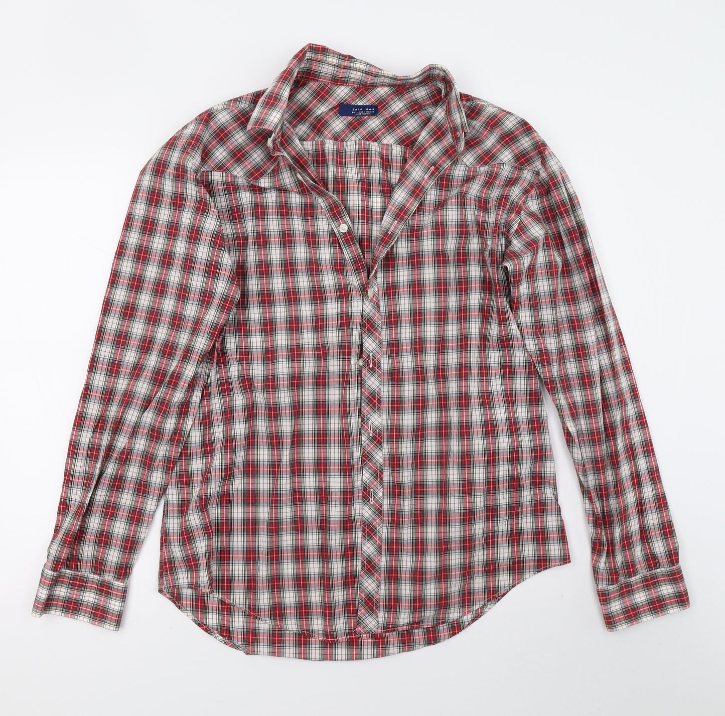 Zara Mens White Check   Button-Up Size L