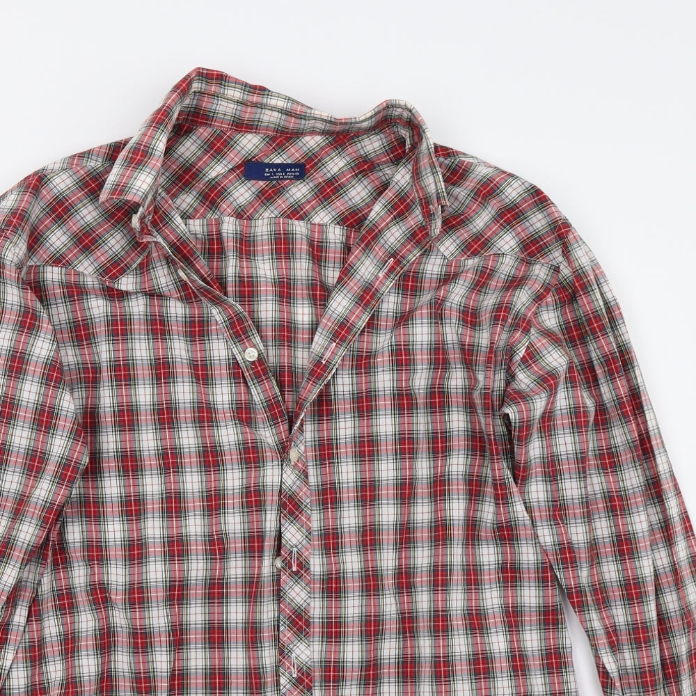 Zara Mens White Check   Button-Up Size L