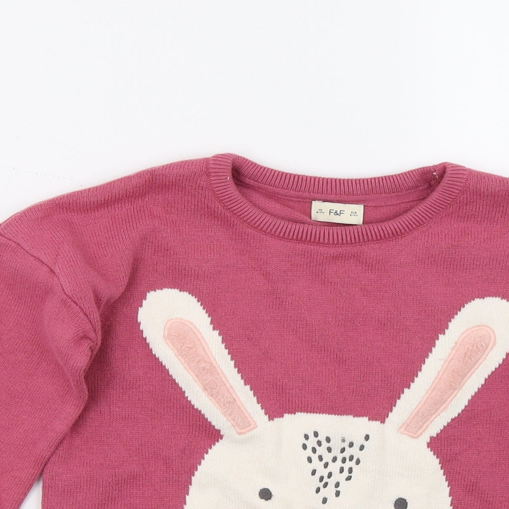 F&F Girls Pink   Pullover Jumper Size 6-7 Years