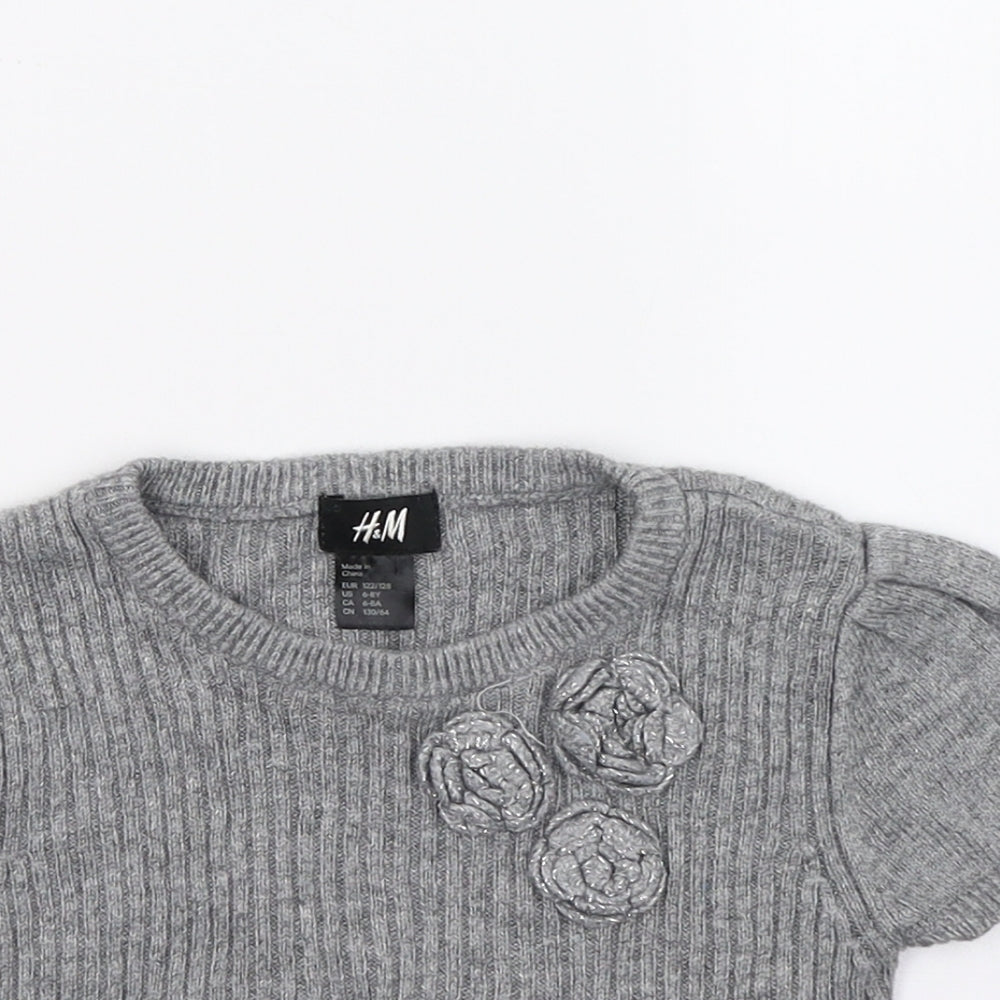 H&M Girls Grey   Pullover Jumper Size 7 Years
