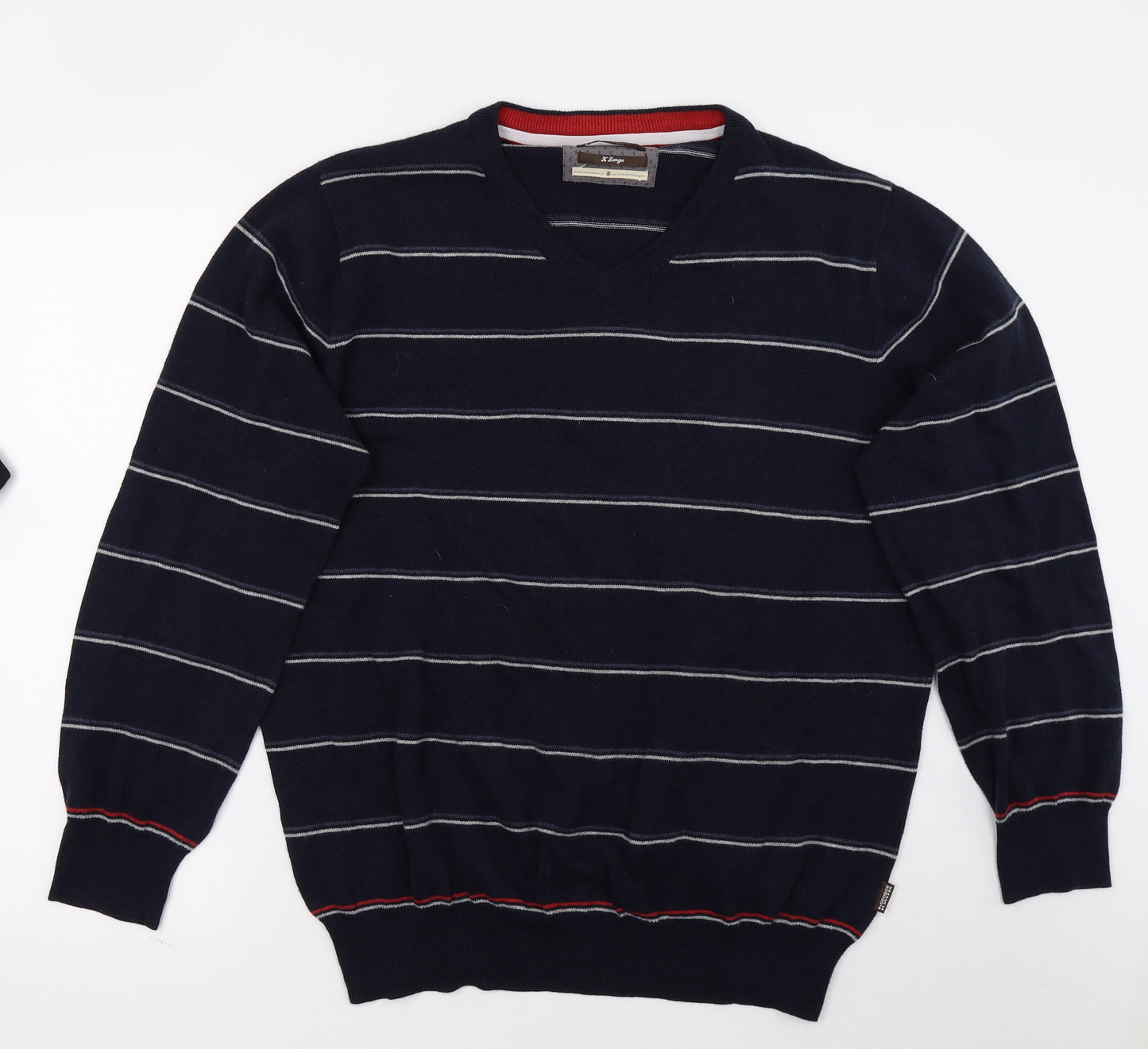 Duffer of St. George Mens Blue Striped  Pullover Jumper Size XL