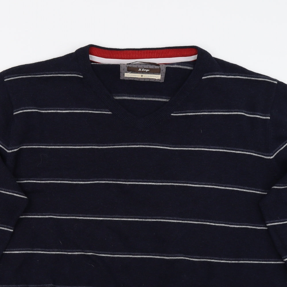 Duffer of St. George Mens Blue Striped  Pullover Jumper Size XL