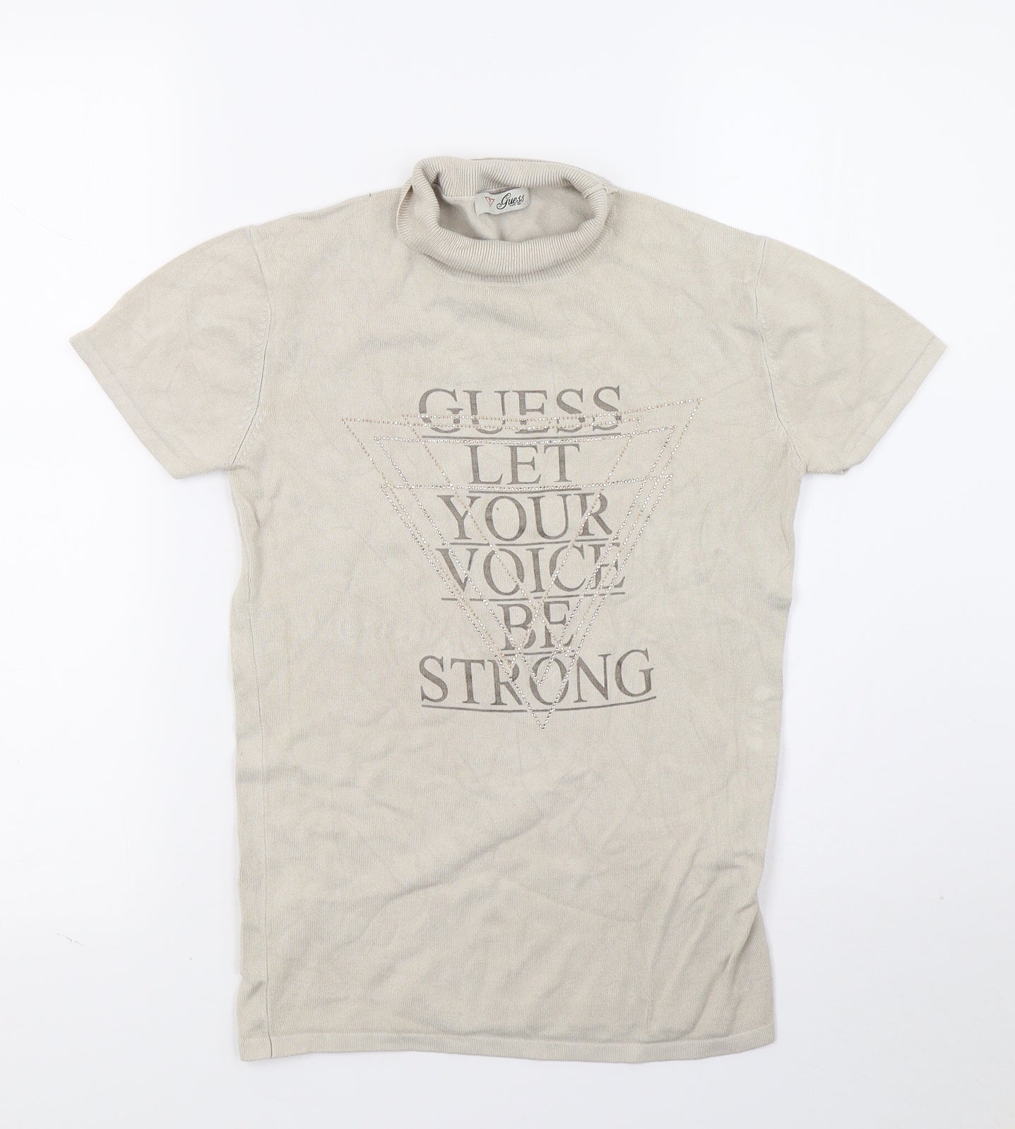 GUESS Womens Beige   Basic T-Shirt Size S