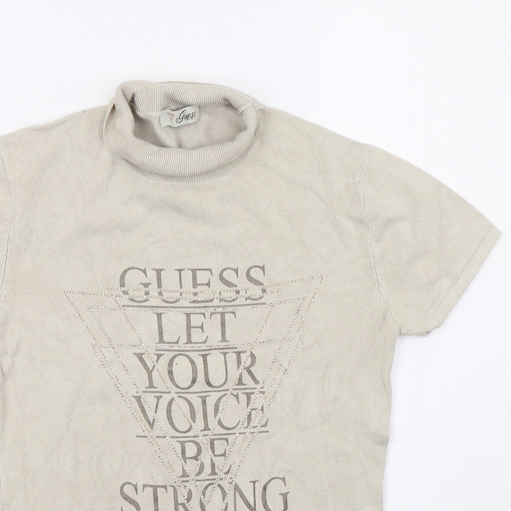 GUESS Womens Beige   Basic T-Shirt Size S