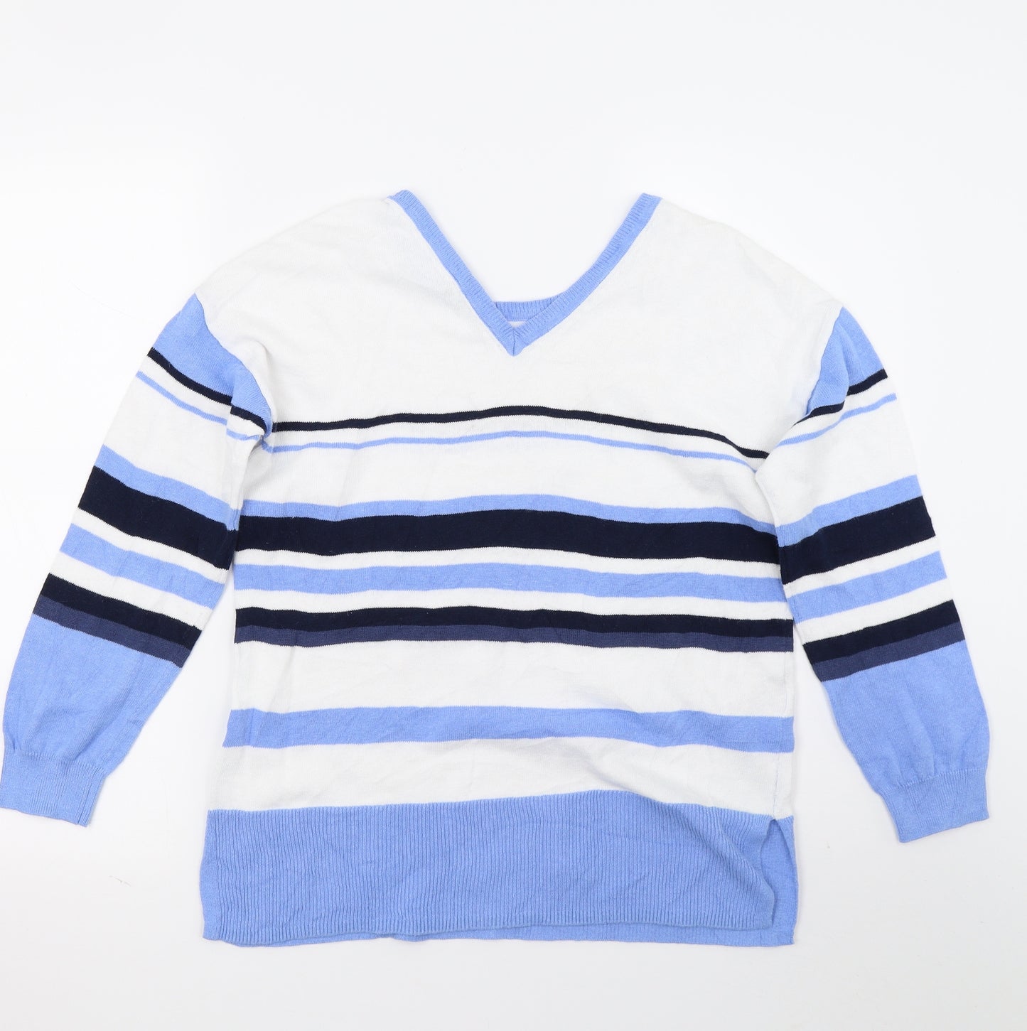 Laura Ashley Womens White Striped  Pullover Jumper Size 12