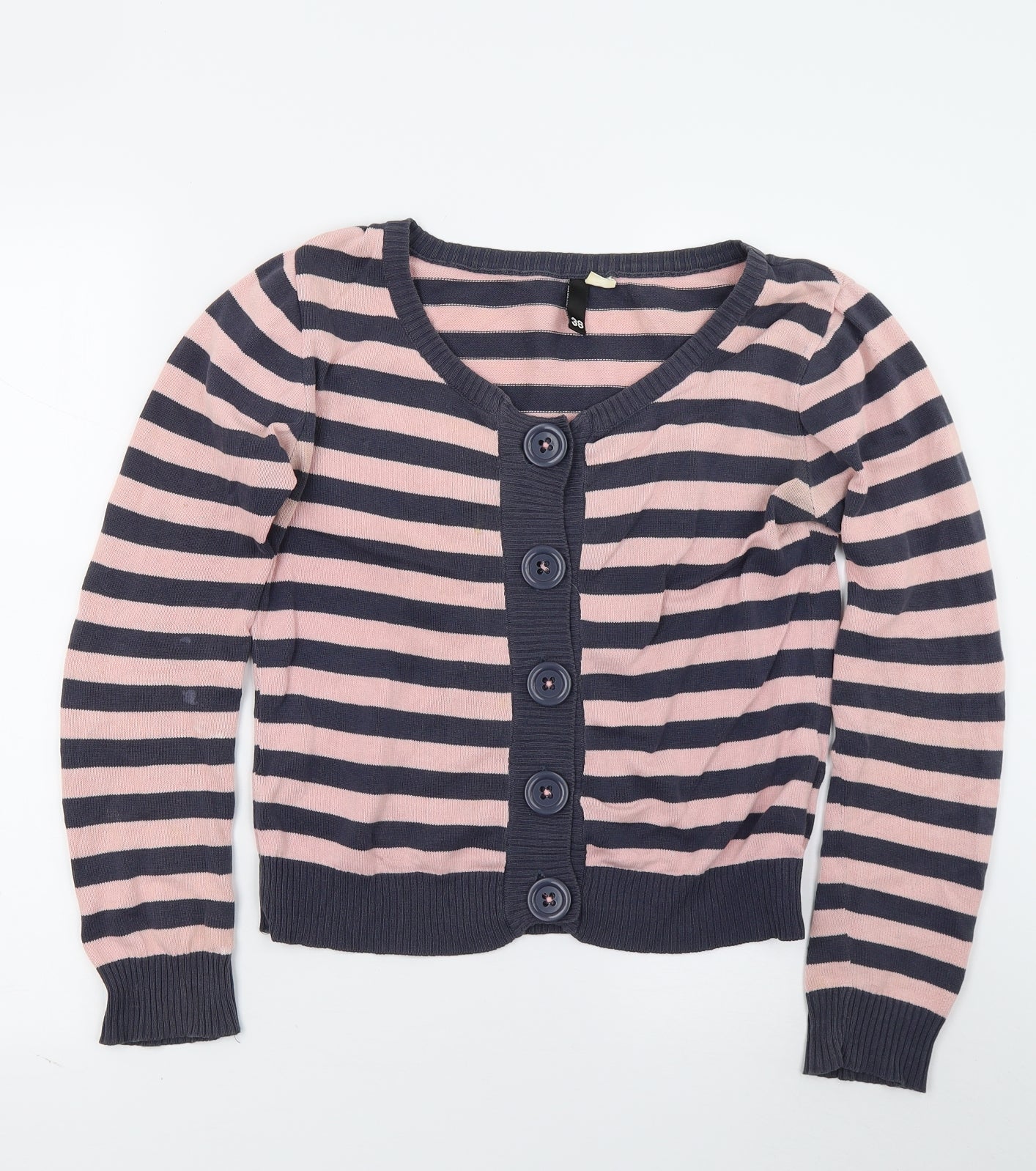 H&M Womens Pink Striped  Cardigan Jumper Size 10