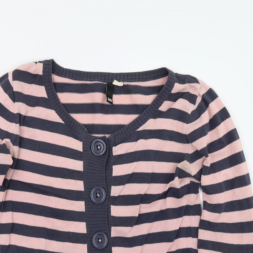 H&M Womens Pink Striped  Cardigan Jumper Size 10