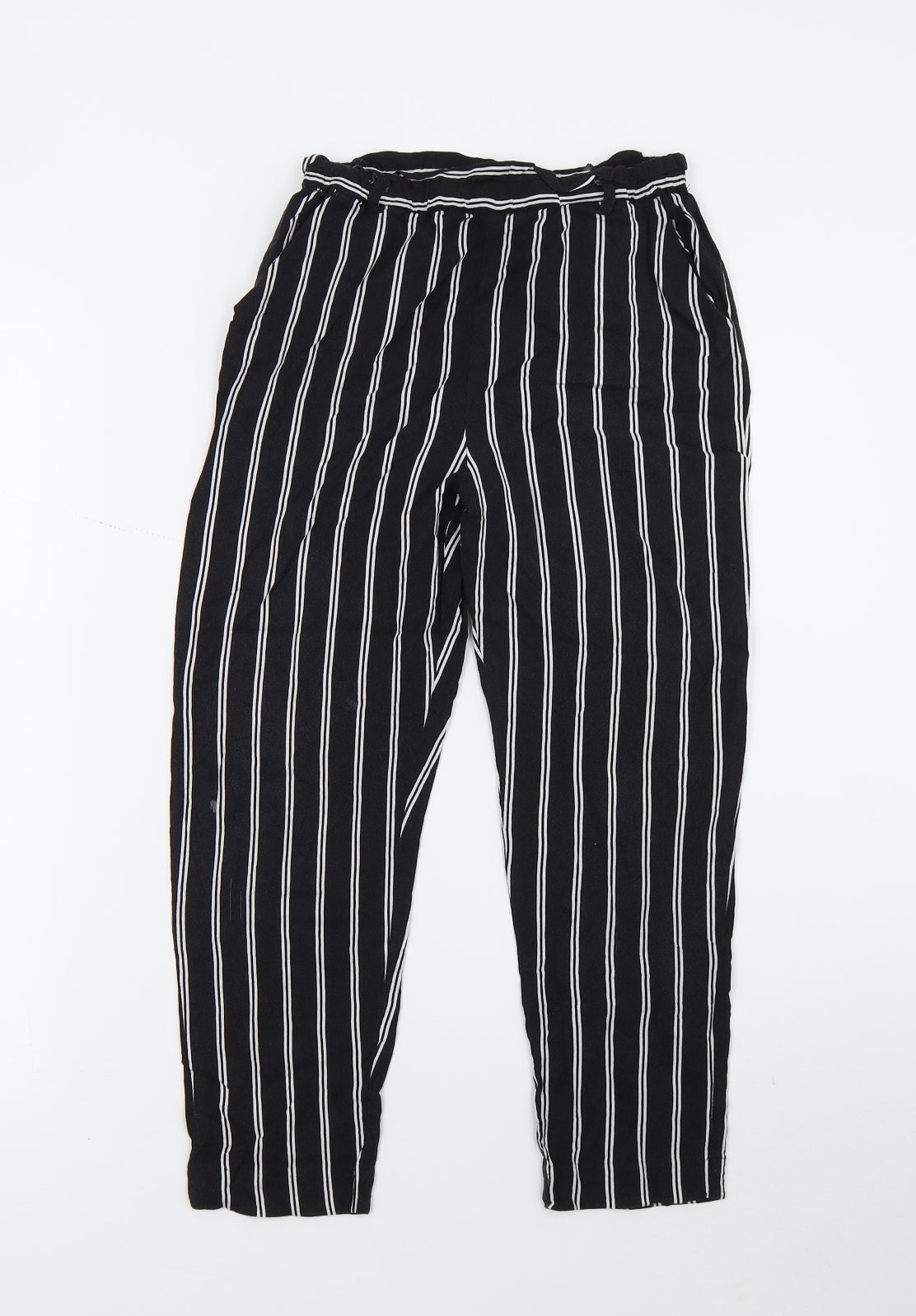 H&M Girls Black Striped  Capri Trousers Size 9 Years