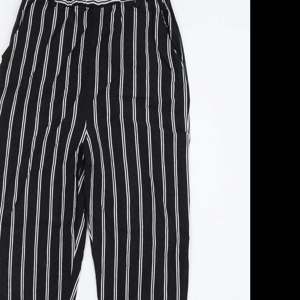 H&M Girls Black Striped  Capri Trousers Size 9 Years