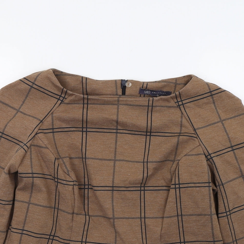 Marks and Spencer Womens Brown Check  Basic Blouse Size 12