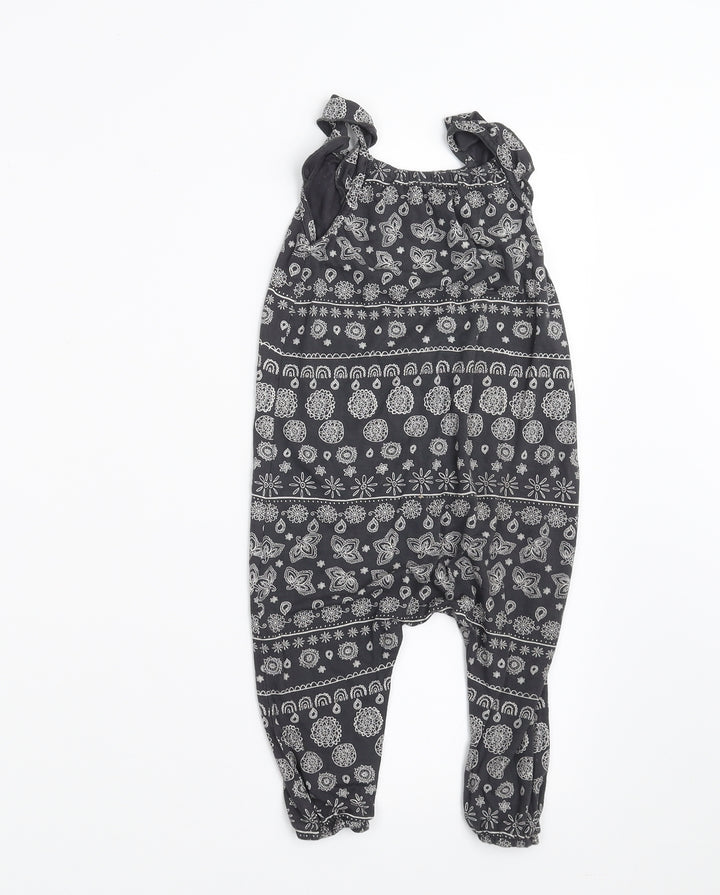 F&F Girls Grey Geometric Dungaree One-Piece Size 12-18 Months