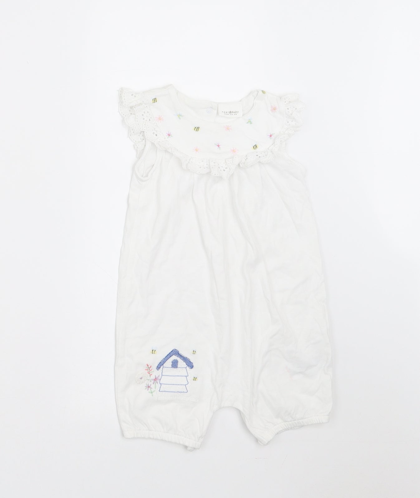 NEXT Girls White   Romper One-Piece Size 9-12 Months  - Broderie Anglaise Edges