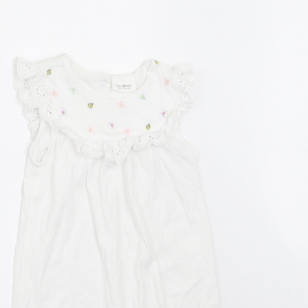 NEXT Girls White   Romper One-Piece Size 9-12 Months  - Broderie Anglaise Edges