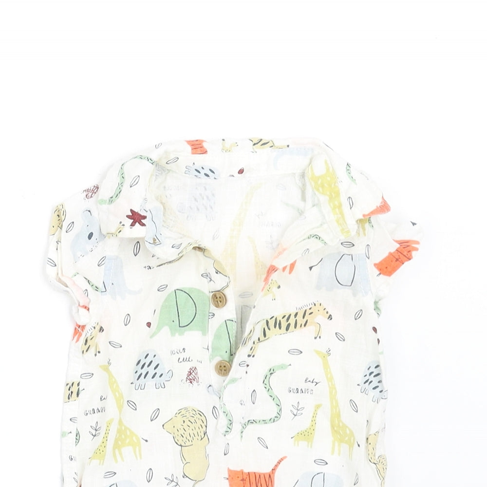 TU Boys White Geometric  Romper One-Piece Size 0-3 Months  - ANIMALS