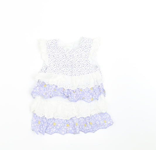Front view of Mothercare girls’ blue floral a-line, size 12-18, months