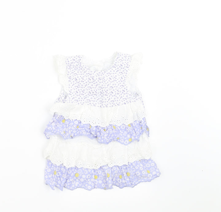 Mothercare Girls Blue Floral  A-Line  Size 12-18 Months
