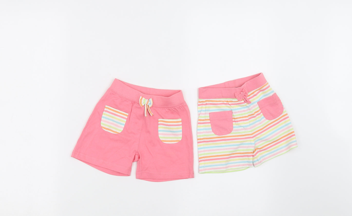 George Girls Pink Striped  Cropped Trousers Size 12-18 Months  - TWO PACK OF SHORTS