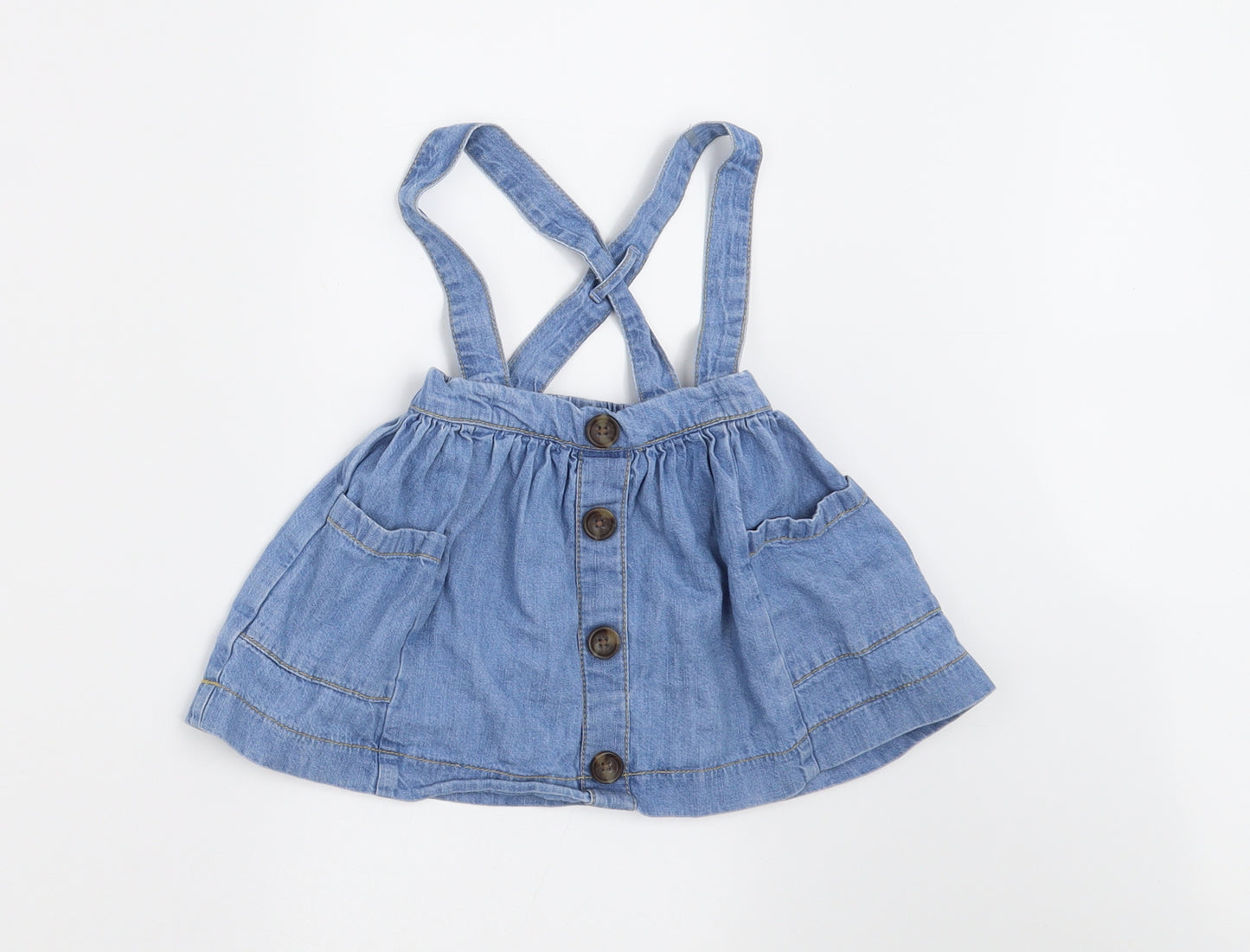 NEXT Girls Blue  Denim Pinafore/Dungaree Dress  Size 6-9 Months
