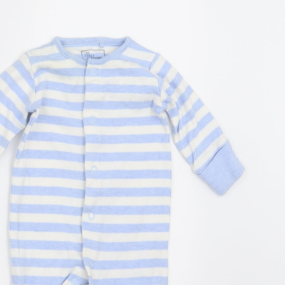 NEXT Boys Blue Striped  Babygrow One-Piece Size 0-3 Months  - BUILT IN MITTENS