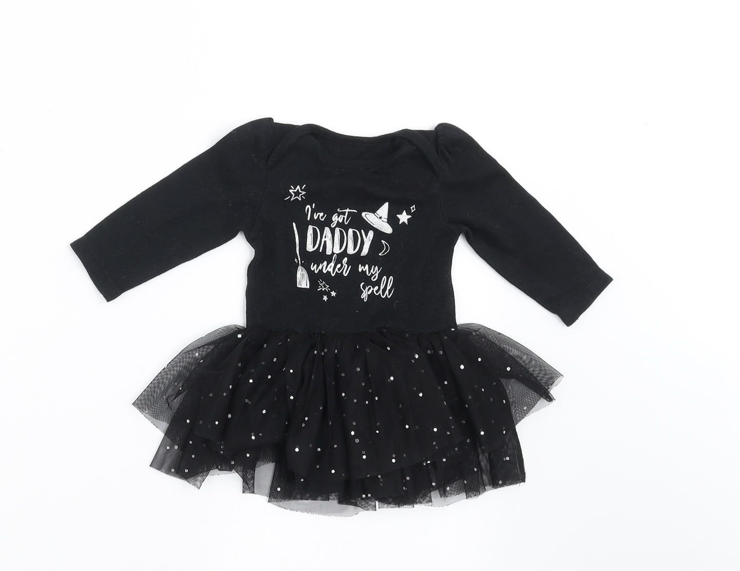 George Girls Black   Basic T-Shirt Size 6-9 Months  - i got daddy under my spell, tutu vest