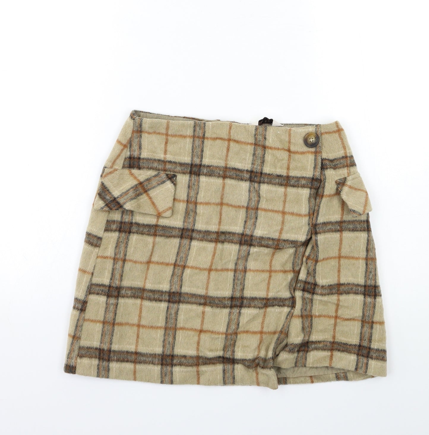 TU Womens Beige Check  Skater Skirt Size 6