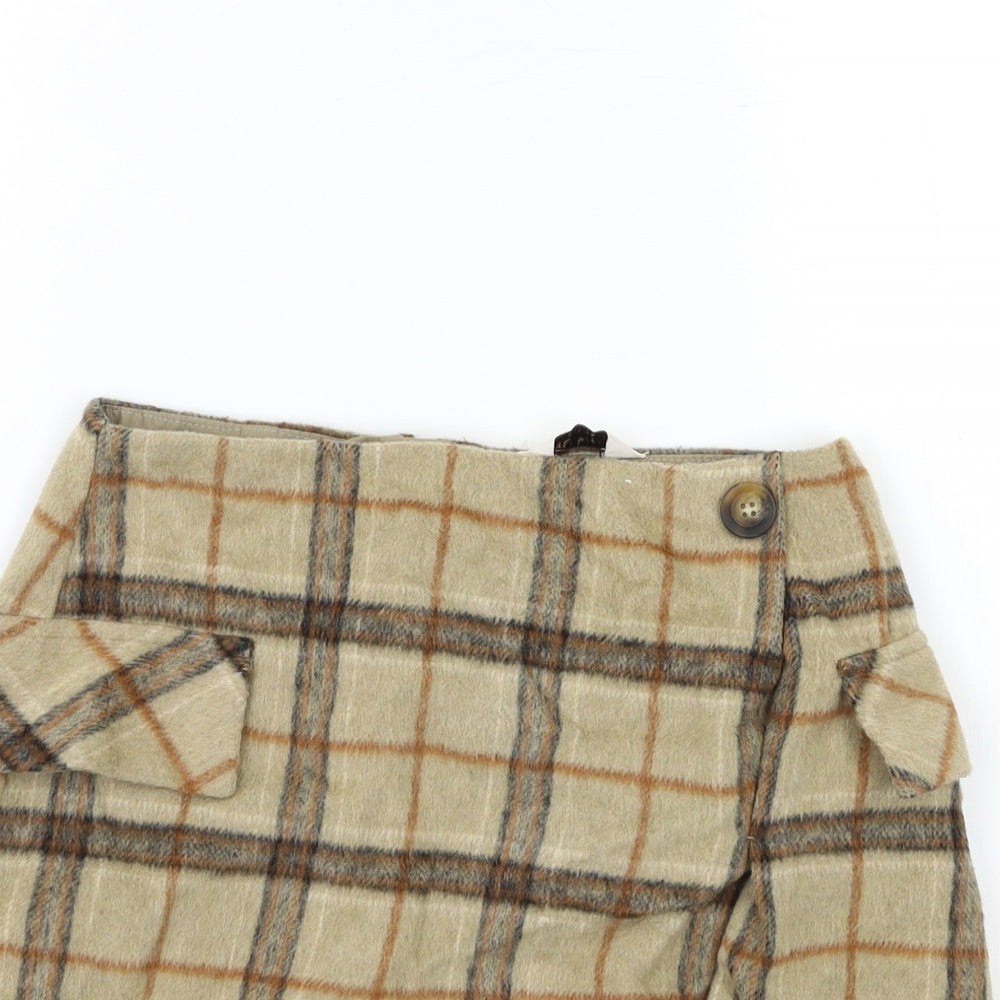 TU Womens Beige Check  Skater Skirt Size 6