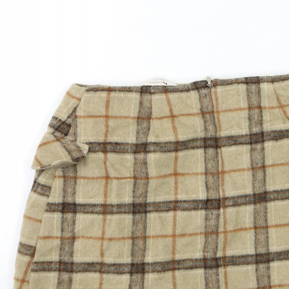 TU Womens Beige Check  Skater Skirt Size 6