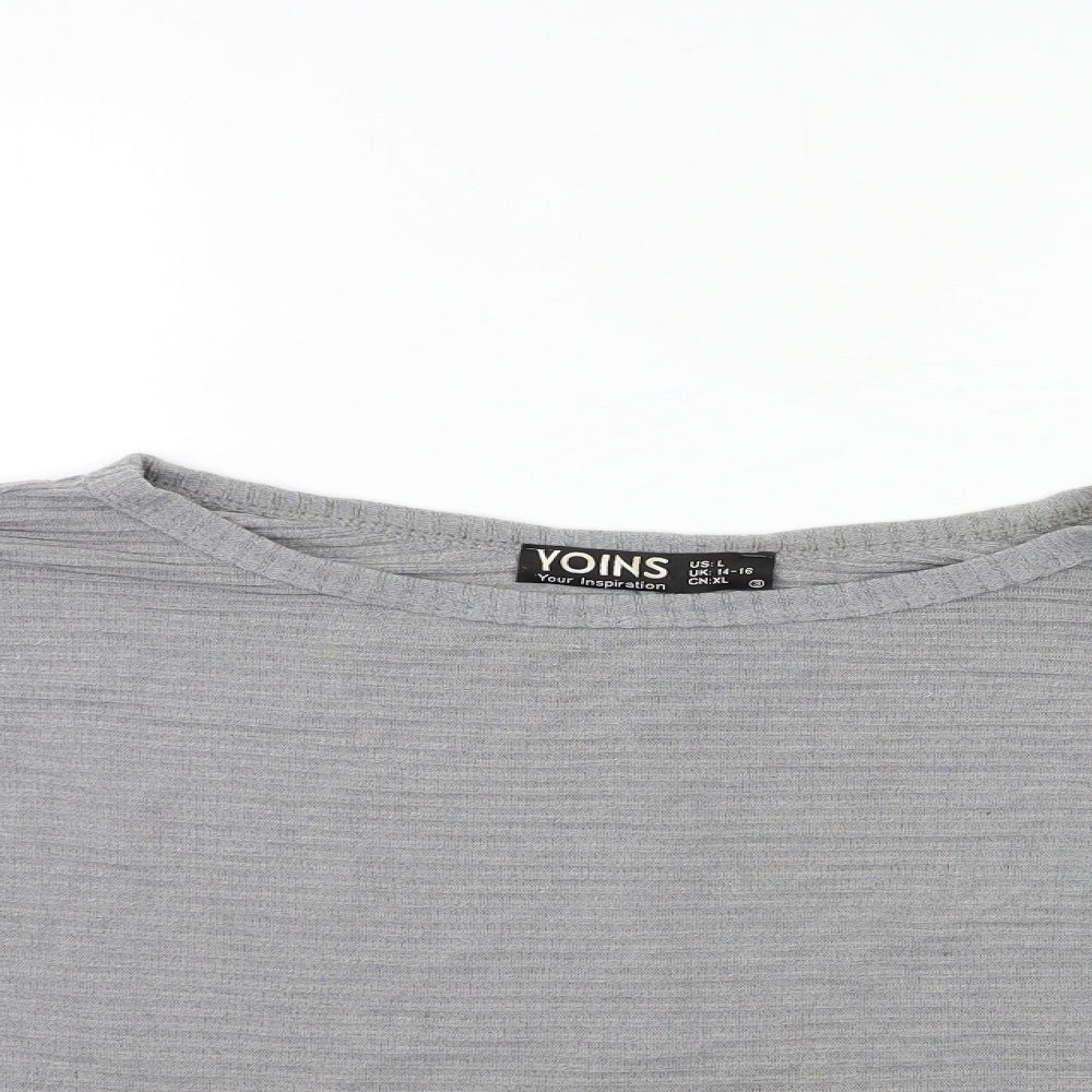 YONIS Womens Grey  Knit Pullover Jumper Size L