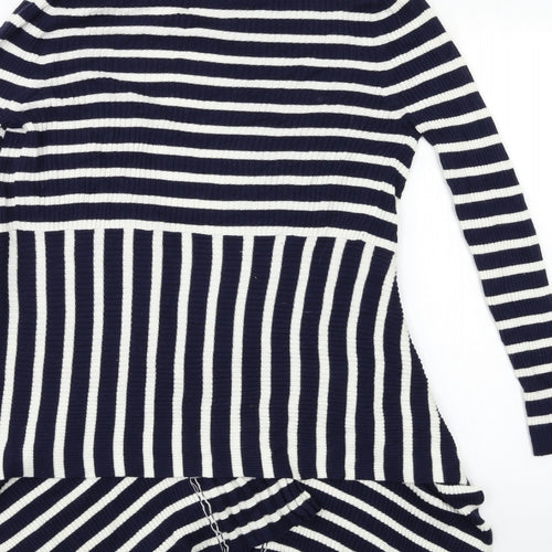 Soon Womens Blue Striped Knit Cardigan Jumper Size 12