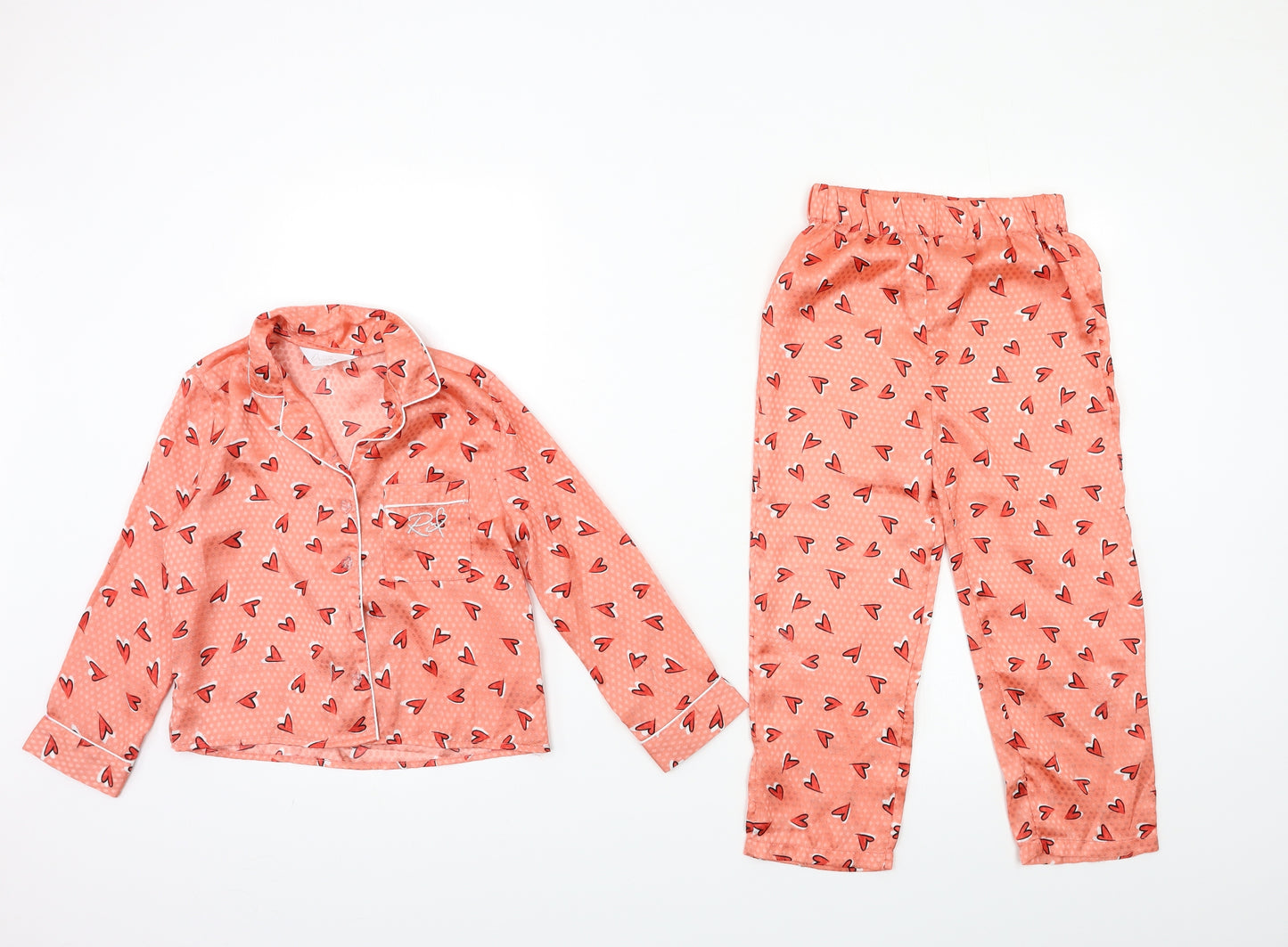 River Island Girls Orange Geometric  Top Pyjama Set Size 5-6 Years