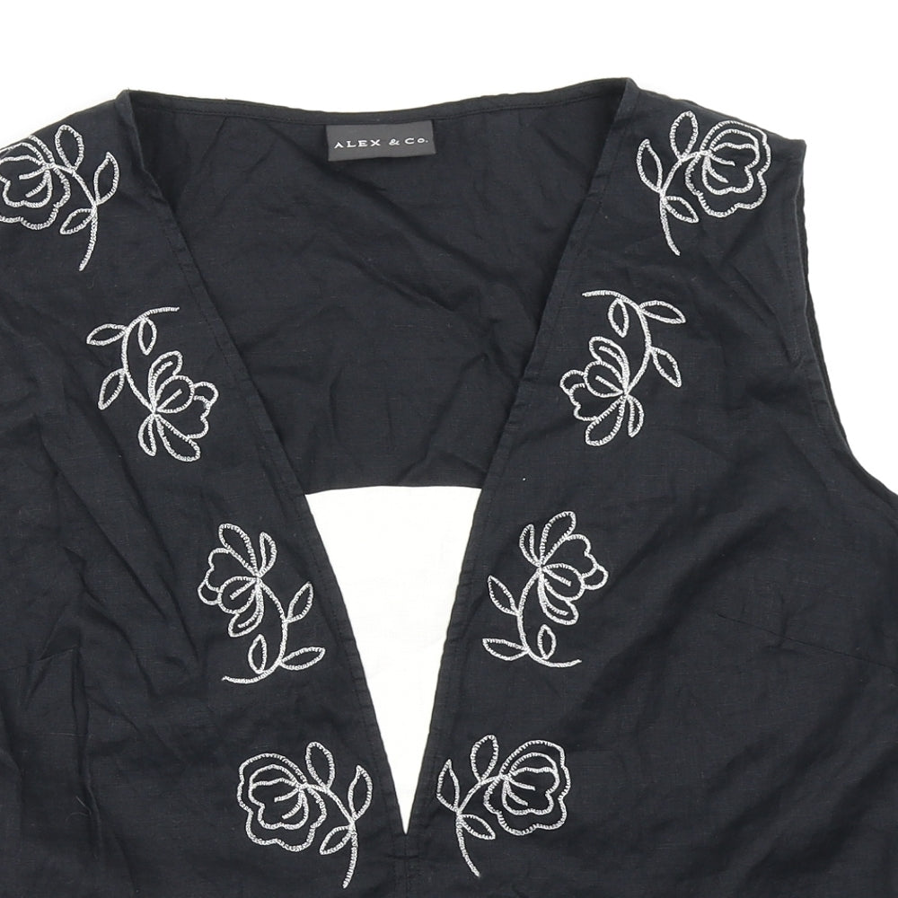 Alex & Co Womens Black Floral  Basic Blouse Size 16