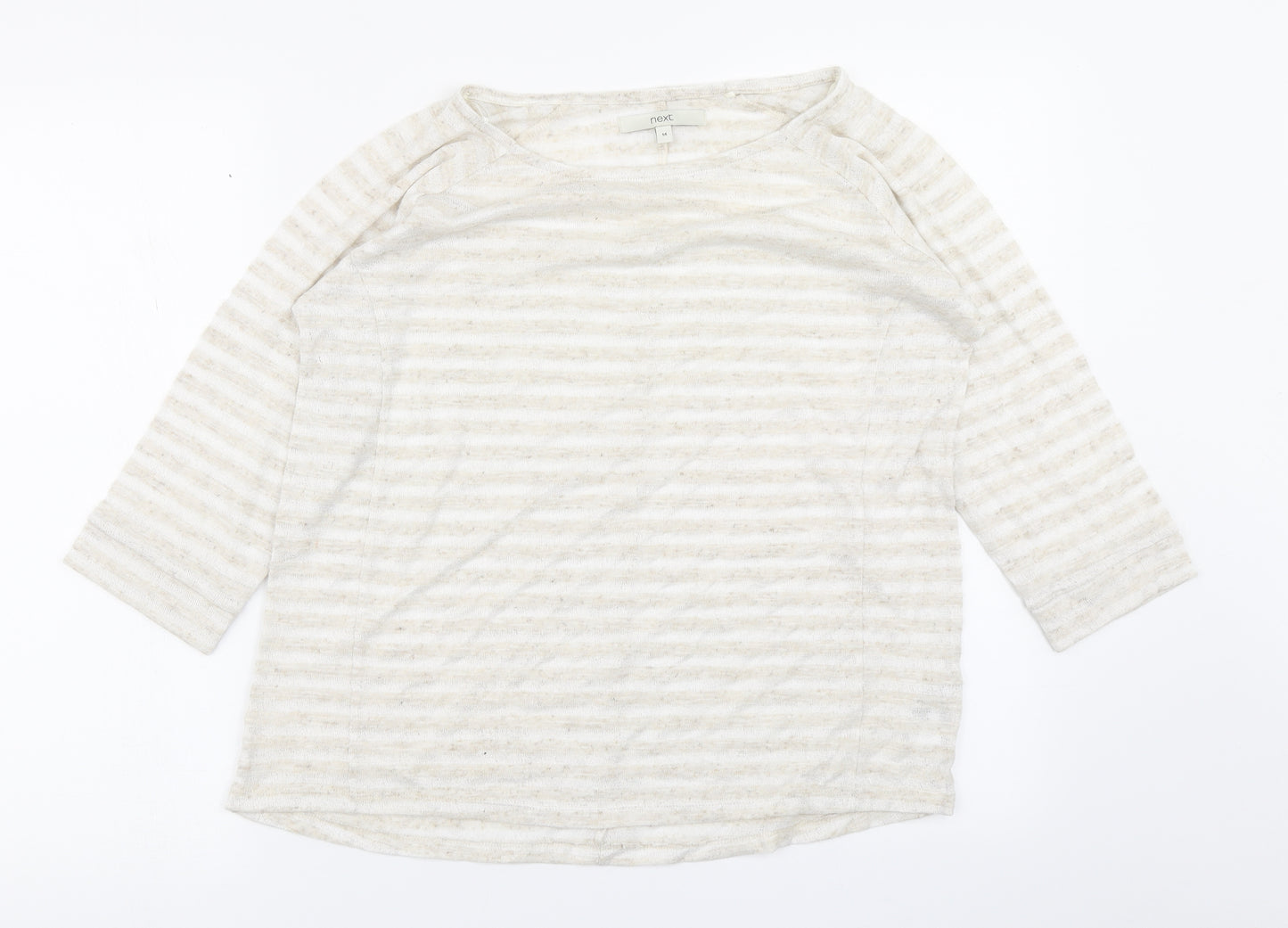 NEXT Womens Beige Striped  Basic T-Shirt Size 14