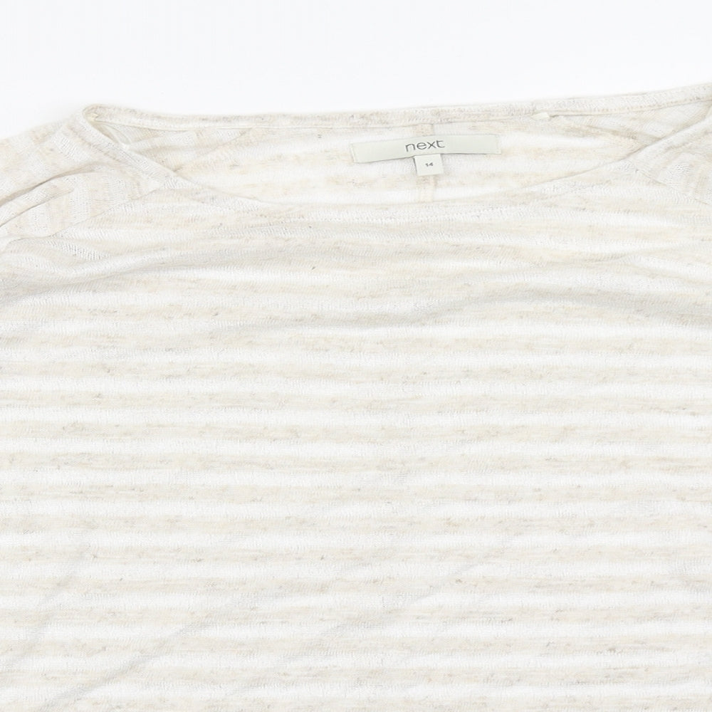 NEXT Womens Beige Striped  Basic T-Shirt Size 14