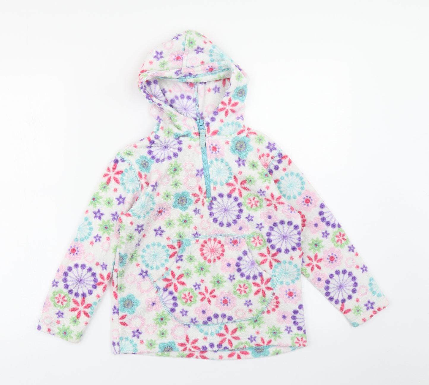 Peter Storm Girls White Floral Fleece Pullover Hoodie Size 5-6 Years