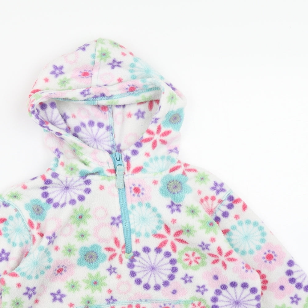 Peter Storm Girls White Floral Fleece Pullover Hoodie Size 5-6 Years