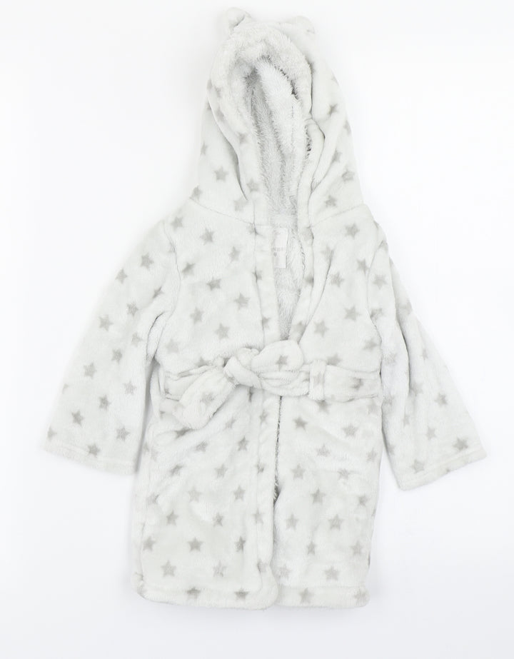 F&F Baby Grey Solid Kimono Robe Size 9-12 Months - Bear Ear Hood