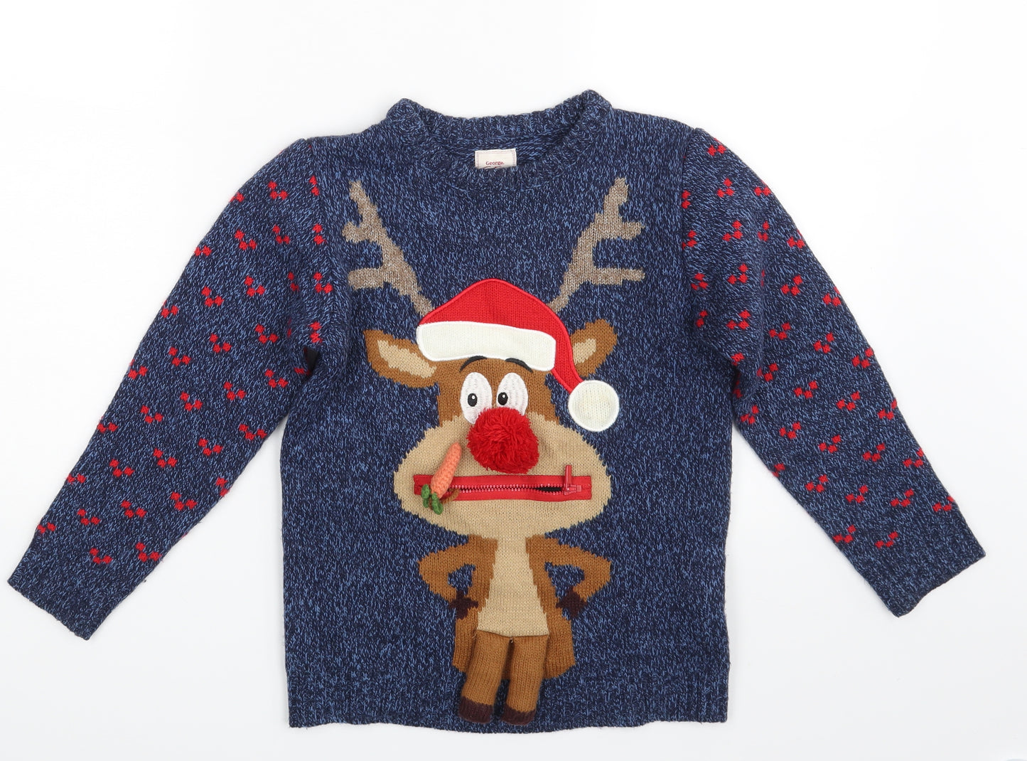 George Girls Blue Polka Dot  Pullover Jumper Size 7-8 Years  - Christmas Jumper