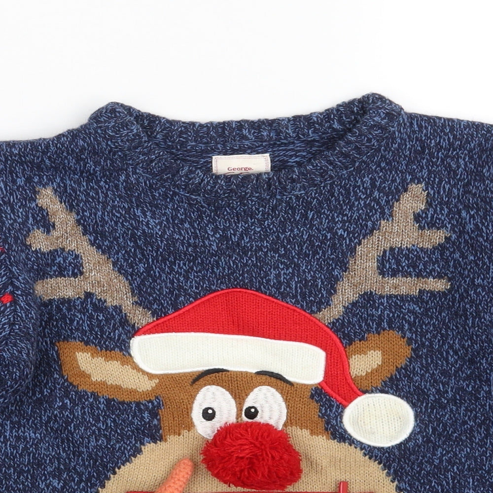 George Girls Blue Polka Dot  Pullover Jumper Size 7-8 Years  - Christmas Jumper
