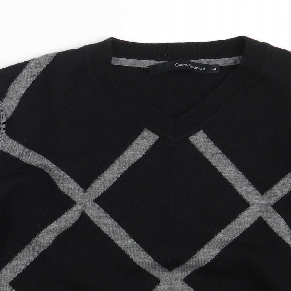 Calvin Klein Jeans Womens Black Striped  Pullover Jumper Size L