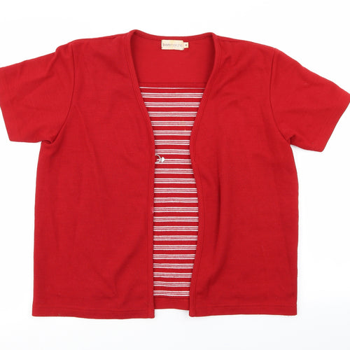 bonmarche Womens Red Striped  Cardigan Jumper Size M  - top/cardian