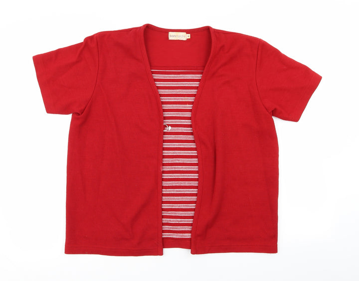 bonmarche Womens Red Striped Cardigan Jumper Size M - top/cardian