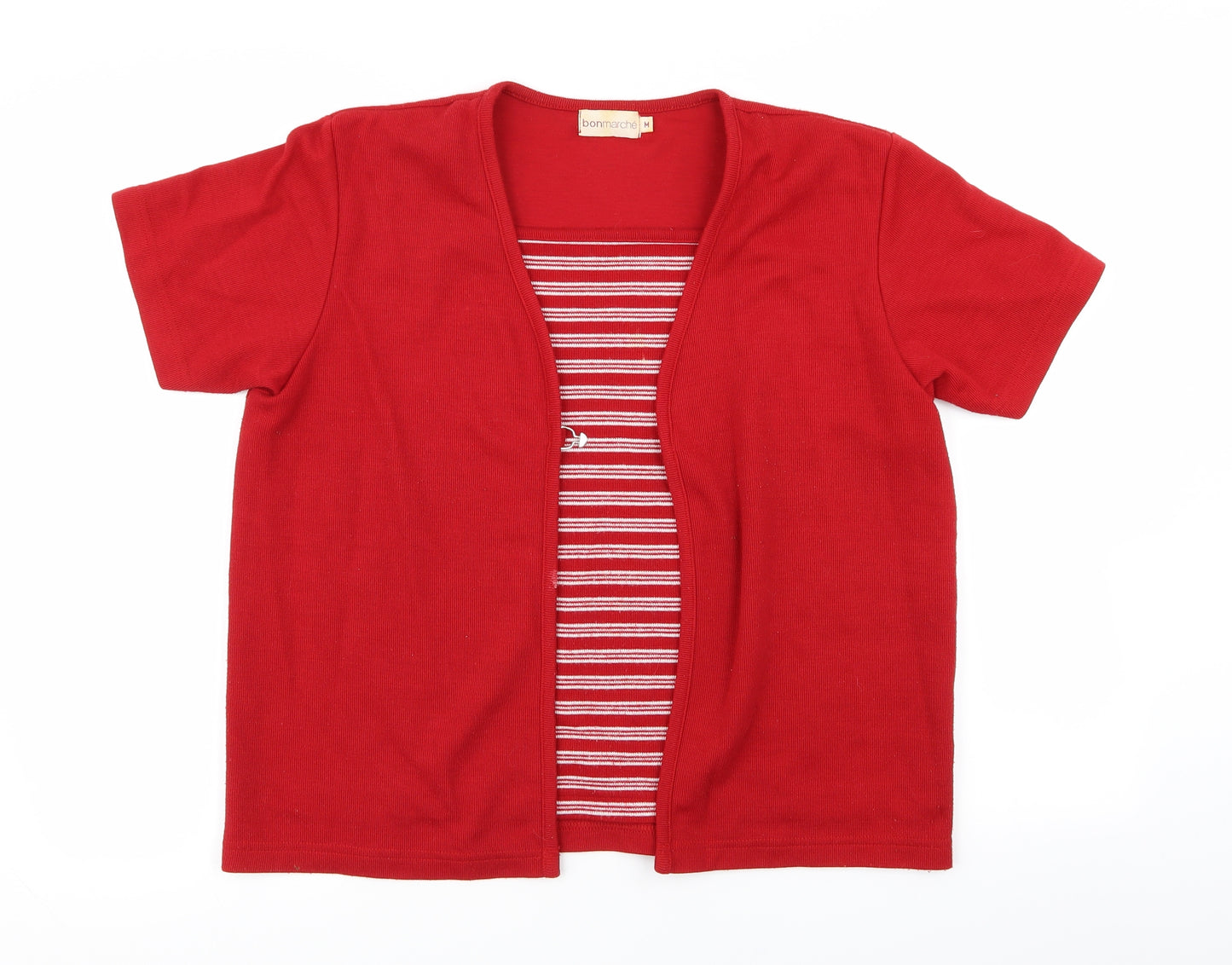 bonmarche Womens Red Striped  Cardigan Jumper Size M  - top/cardian