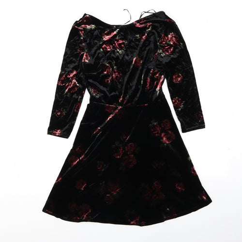 New Look Womens Black Floral  Fit & Flare  Size 8