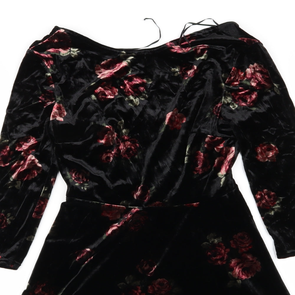 New Look Womens Black Floral  Fit & Flare  Size 8