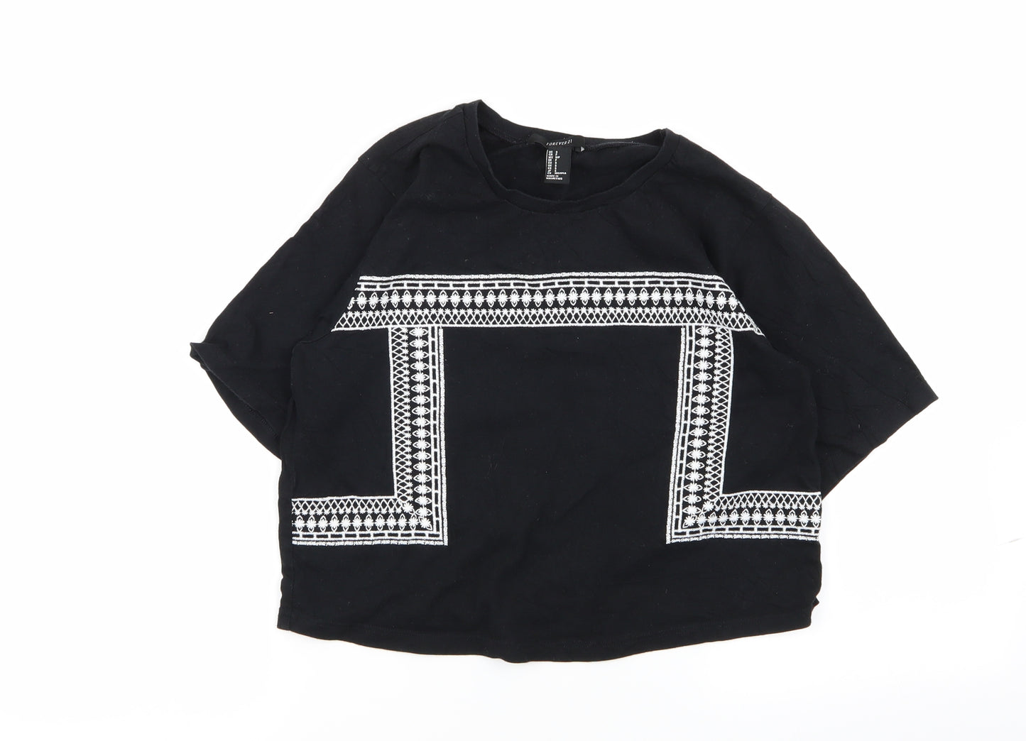 FOREVER 21 Womens Black Geometric  Basic T-Shirt Size S