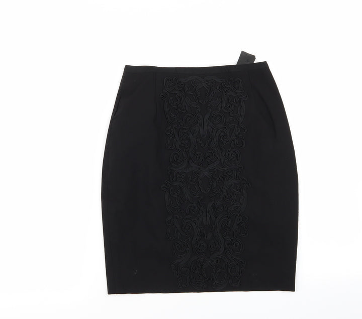 H&M Womens Black Floral A-Line Skirt Size 6