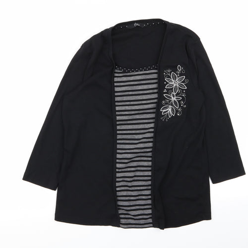 BM Womens Black Striped  Cardigan Jumper Size M  - top/cardigan