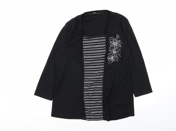 BM Womens Black Striped Cardigan Jumper Size M - top/cardigan