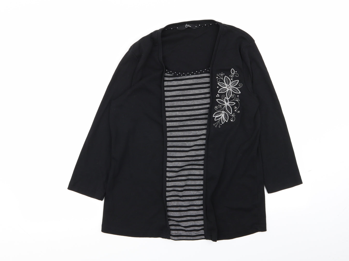 BM Womens Black Striped  Cardigan Jumper Size M  - top/cardigan